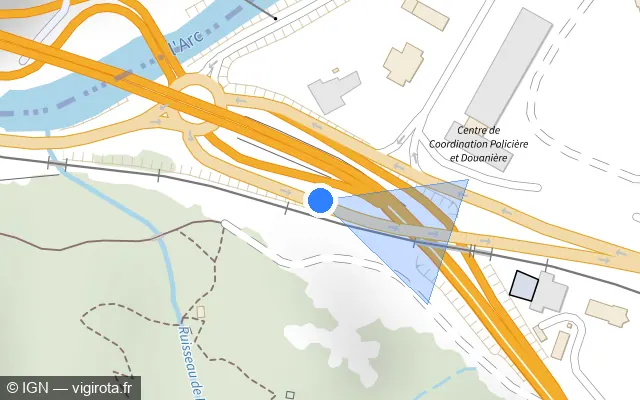 Vue plan de l'emplacement du radar discriminant à Freney sur D 1006