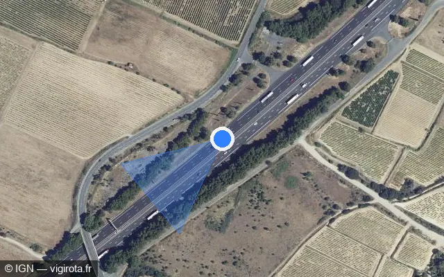 Vue satellite de l'emplacement du radar discriminant à Armissan sur A 9 / E 15 / E 80 / La Languedocienne