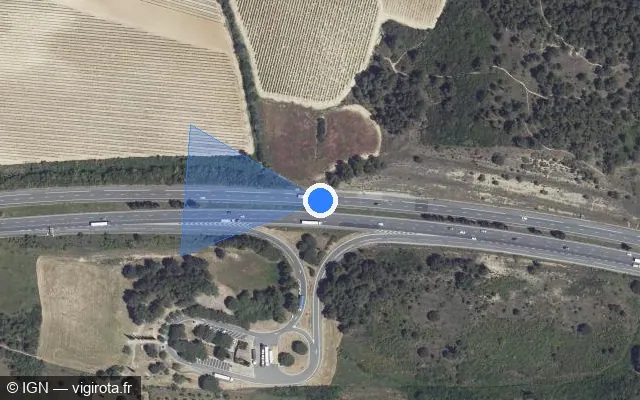 Vue satellite de l'emplacement du radar discriminant à Cazilhac sur A 61 / E 80 / Autoroute des Deux Mers