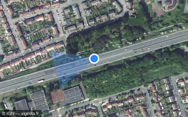 Vue satellite de l'emplacement du radar discriminant à Coudekerque-Branche sur A 16 / E 40 / L'Européenne