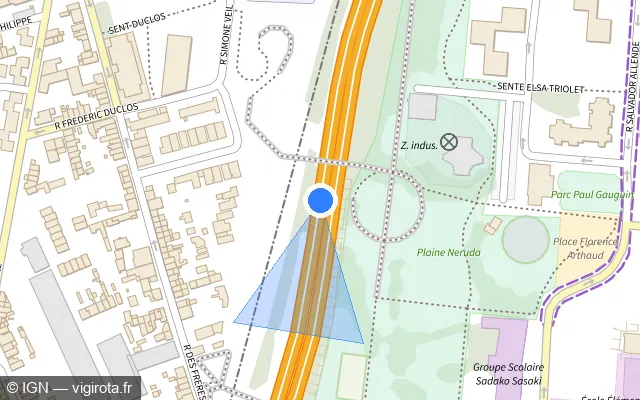 Vue plan de l'emplacement du radar discriminant à Le Petit-Quevilly sur N 338 / Sud III