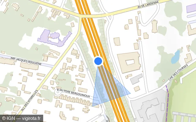 Vue plan de l'emplacement du radar discriminant à Toulouse sur A 620 / Périphérique Extérieur