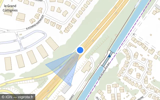 Vue plan de l'emplacement du radar discriminant à Wasquehal sur M 656 / Voie Rapide Urbaine