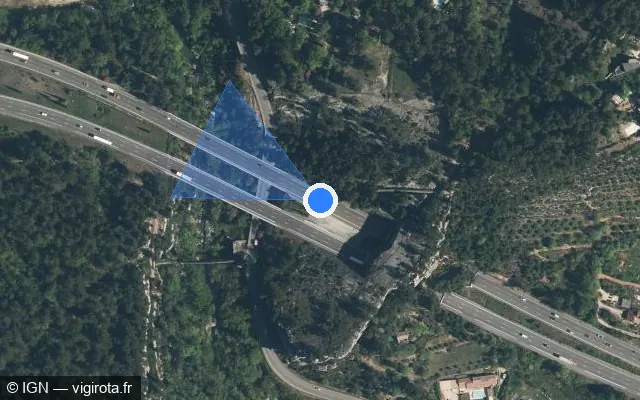 Vue satellite de l'emplacement du radar discriminant à Le Tholonet sur A 8 / E 80 / La Provençale