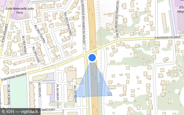 Vue plan de l'emplacement du radar discriminant à Vigneux-sur-Seine sur Déviation de Montgeron / N 6