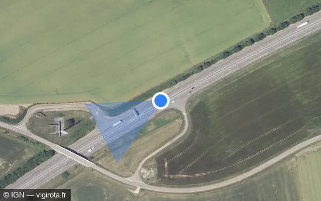 Vue satellite de l'emplacement du radar discriminant à Urville sur A 31 / E 21 / Autoroute de Lorraine-Bourgogne