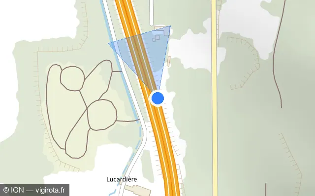 Vue plan de l'emplacement du radar discriminant à Montrevel sur A 48 / E 711 / Autoroute du Dauphiné