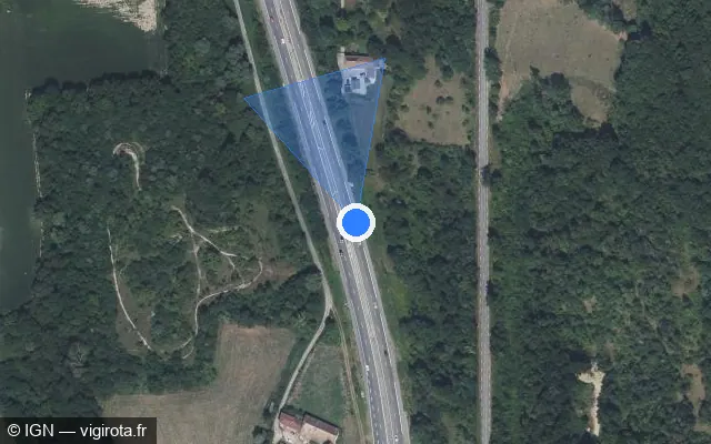 Vue satellite de l'emplacement du radar discriminant à Montrevel sur A 48 / E 711 / Autoroute du Dauphiné
