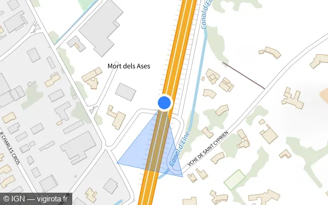 Vue plan de l'emplacement du radar discriminant à Elne sur D 914