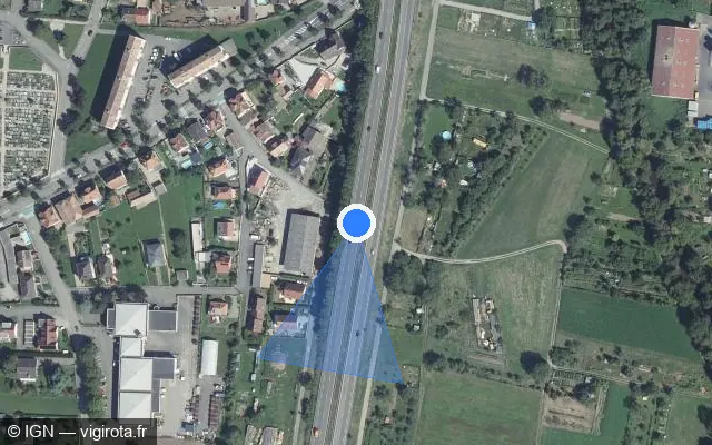 Vue satellite de l'emplacement du radar discriminant à Rouffach sur D 83