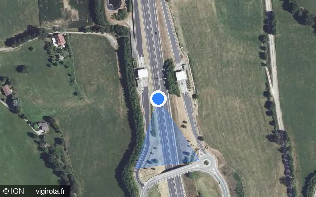 Vue satellite de l'emplacement du radar discriminant à Copponex sur A 41 / Liane