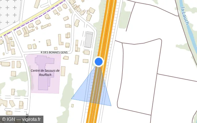 Vue plan de l'emplacement du radar discriminant à Rouffach sur D 83