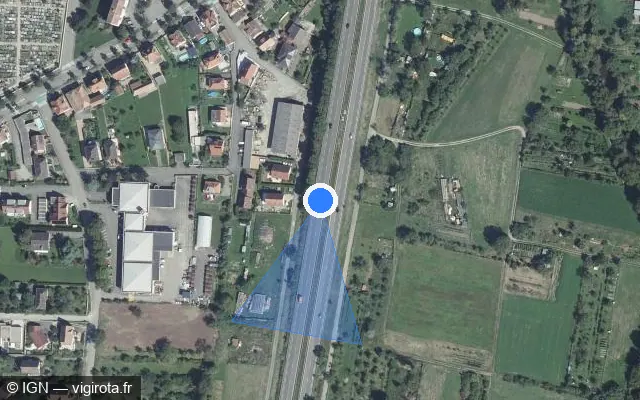 Vue satellite de l'emplacement du radar discriminant à Rouffach sur D 83