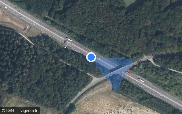 Vue satellite de l'emplacement du radar discriminant à Foucherans sur A 39 / Autoroute Verte