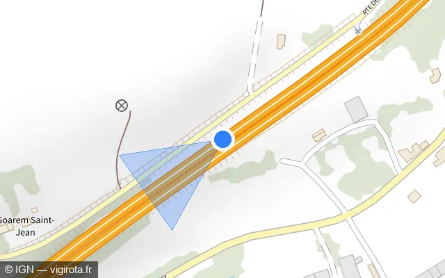 Vue plan de l'emplacement du radar discriminant à Quimper sur N 165 / E 60 / Voie Express de Nantes à Brest