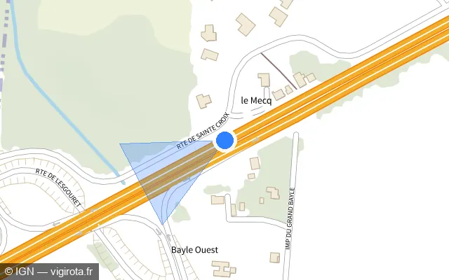 Vue plan de l'emplacement du radar discriminant à Meilhan sur D 824 / Route Dax Bayonne