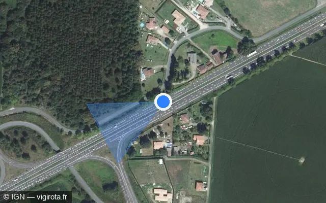 Vue satellite de l'emplacement du radar discriminant à Meilhan sur D 824 / Route Dax Bayonne