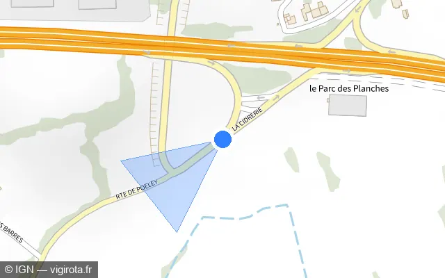 Vue plan de l'emplacement du radar discriminant à Le Mêle-sur-Sarthe sur route de la cidrerie