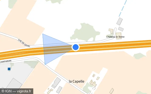 Vue plan de l'emplacement du radar discriminant à Vayres sur N 89 / E 70