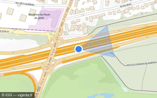Vue plan de l'emplacement du radar discriminant à Vaucresson sur A 13 / E 05 / Autoroute de Normandie