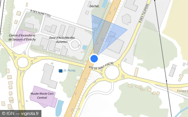 Vue plan de l'emplacement du radar discriminant à Étréchy sur Route Nationale de Paris à Toulouse / N 20