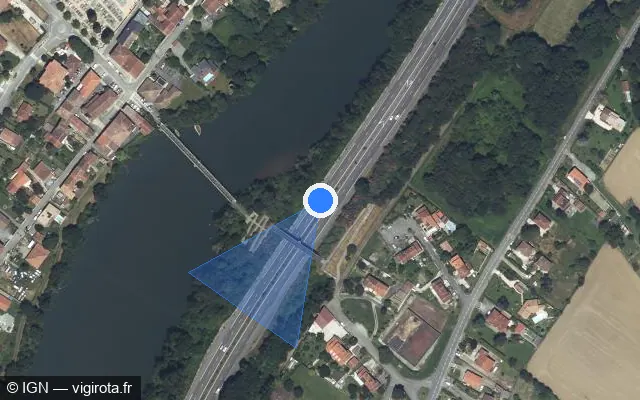 Vue satellite de l'emplacement du radar discriminant à Boussens sur A 64 / E 80 / La Pyrénéenne