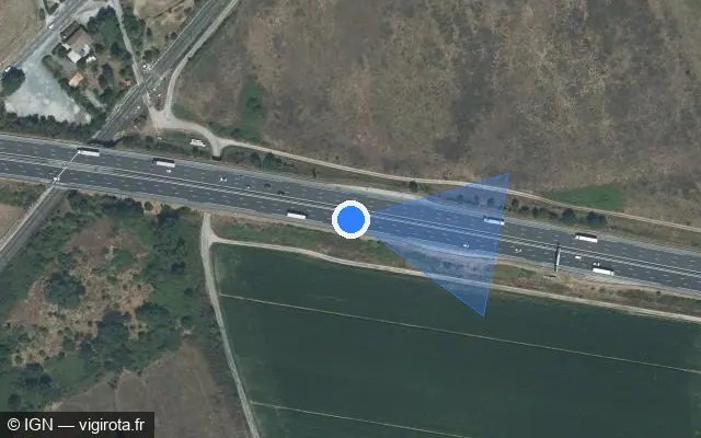 Vue satellite de l'emplacement du radar discriminant à Béligneux sur A 42 / E 611 / Autoroute de la Saône et du Rhône