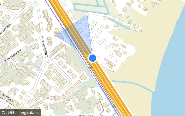Vue plan de l'emplacement du radar discriminant à Pérols sur M 66