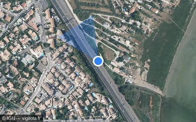 Vue satellite de l'emplacement du radar discriminant à Pérols sur M 66