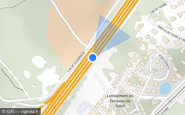 Vue plan de l'emplacement du radar discriminant à Milhaud sur A 9 / E 15 / E 80 / La Languedocienne