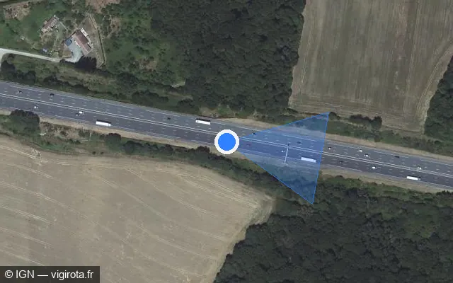 Vue satellite de l'emplacement du radar discriminant à Sargé-lès-le-Mans sur A 11 / E 50 / L’Océane