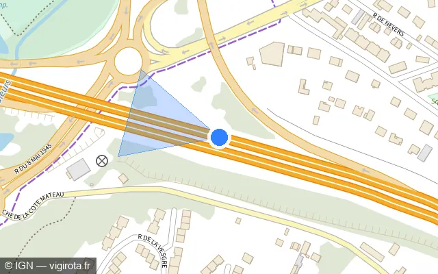 Vue plan de l'emplacement du radar discriminant à Mantes-la-Ville sur A 13 / E 05 / Autoroute de Normandie