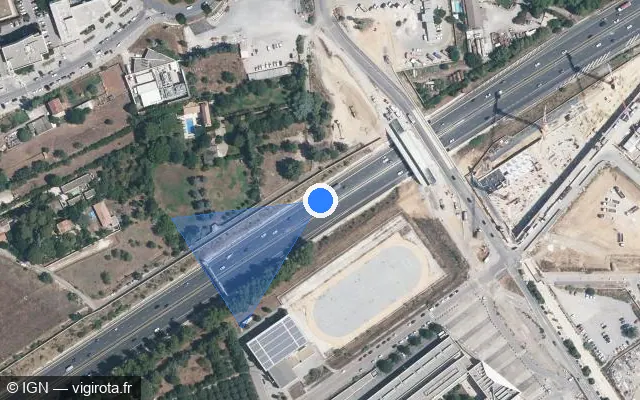 Vue satellite de l'emplacement du radar discriminant à Montpellier sur A 709