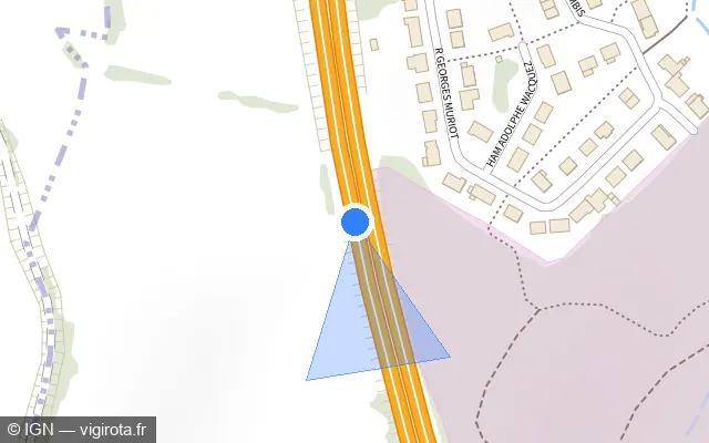 Vue plan de l'emplacement du radar discriminant à Prix-lès-Mézières sur N 43 / E 44 / Rocade