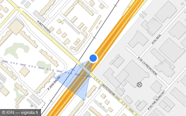 Vue plan de l'emplacement du radar discriminant à Eybens sur N 87 / E 712 / Rocade Sud