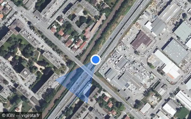 Vue satellite de l'emplacement du radar discriminant à Eybens sur N 87 / E 712 / Rocade Sud