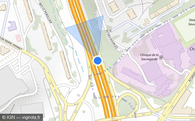 Vue plan de l'emplacement du radar discriminant à Écully sur M 6 / Autoroute du Soleil