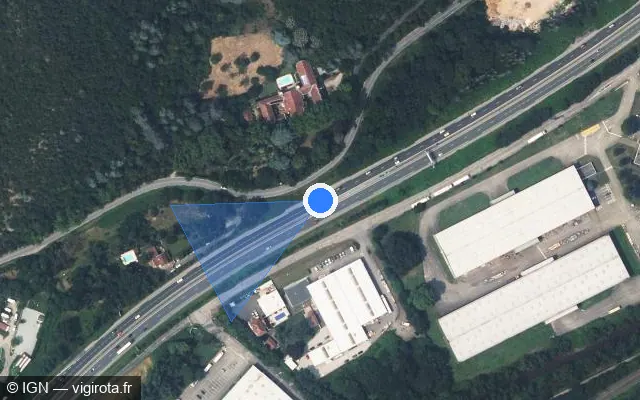 Vue satellite de l'emplacement du radar discriminant à Saint-Romain-en-Gier sur A 47