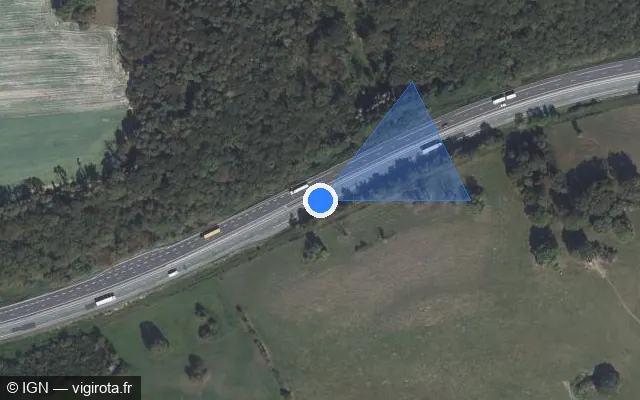 Vue satellite de l'emplacement du radar discriminant à L'Hôpital-Saint-Lieffroy sur A 36 / E 60 / La Comtoise
