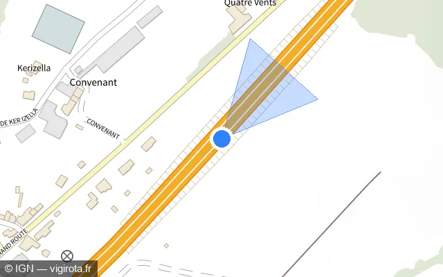 Vue plan de l'emplacement du radar discriminant à Sainte-Sève sur N 12 / E 50