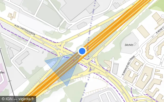 Vue plan de l'emplacement du radar discriminant à Chantepie sur N 136 / E 50 / Rocade Sud