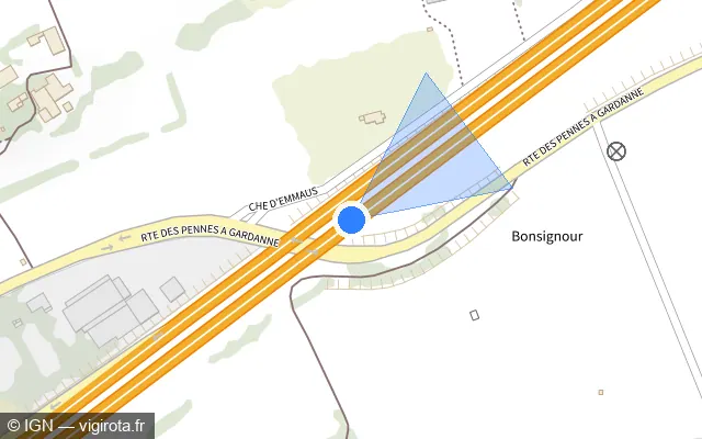 Vue plan de l'emplacement du radar discriminant à Septèmes-les-Vallons sur A 51 / E 712 / Autoroute du Val de Durance