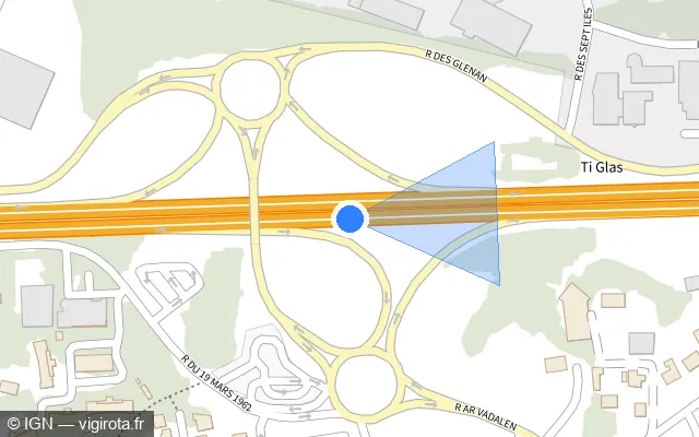 Vue plan de l'emplacement du radar discriminant à Ploeren sur N 165 / E 60 / Voie Express de Nantes à Brest