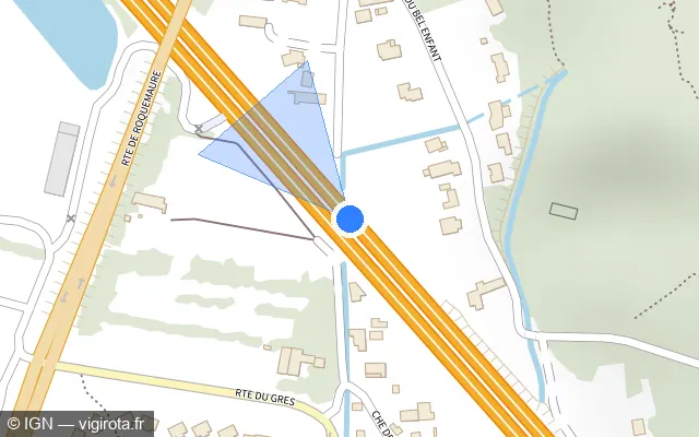 Vue plan de l'emplacement du radar discriminant à Orange sur A 7 / E 714 / Autoroute du Soleil