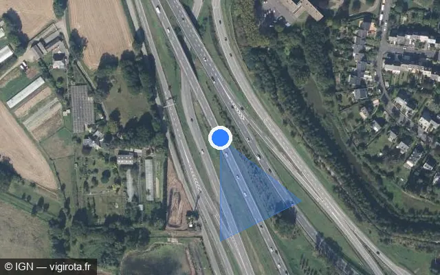 Vue satellite de l'emplacement du radar discriminant à Saint-Jacques-de-la-Lande sur N 136 / E 03 / E 50 / Rocade Ouest