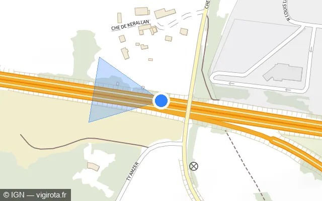 Vue plan de l'emplacement du radar discriminant à Kervignac sur N 165 / E 60 / Voie Express de Nantes à Brest
