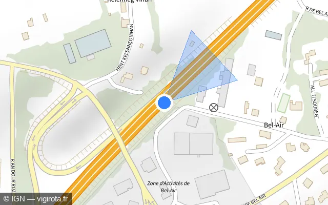 Vue plan de l'emplacement du radar discriminant à Pluguffan sur D 785