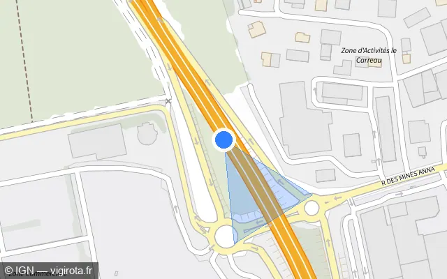 Vue plan de l'emplacement du radar discriminant à Kingersheim sur D 430 / Pénétrante de Guebwiller