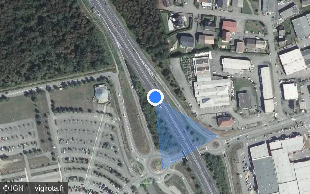 Vue satellite de l'emplacement du radar discriminant à Kingersheim sur D 430 / Pénétrante de Guebwiller