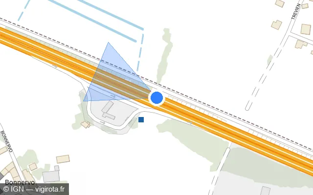 Vue plan de l'emplacement du radar discriminant à Theix-Noyalo sur N 165 / E 60 / Voie Express de Nantes à Brest